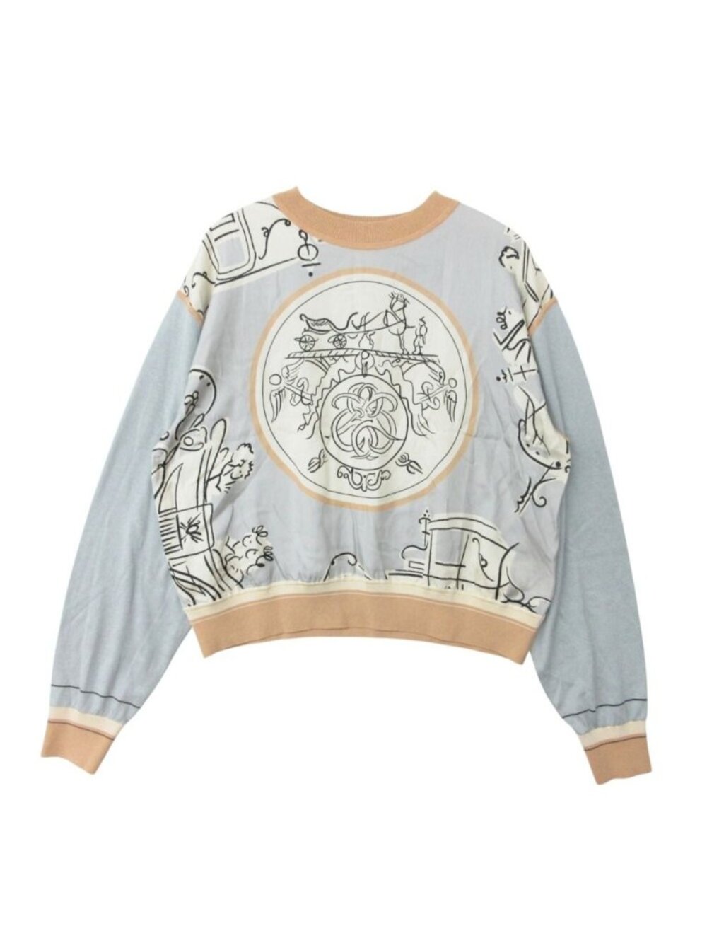Hermes Ex-Libris a Main Levee Twillaine Knit Sweatshirt Silk Pullover Blue 40